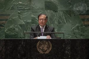 Gustavo Petro durante uma aparição na ONU em setembro de 2022. (Foto: ONU)