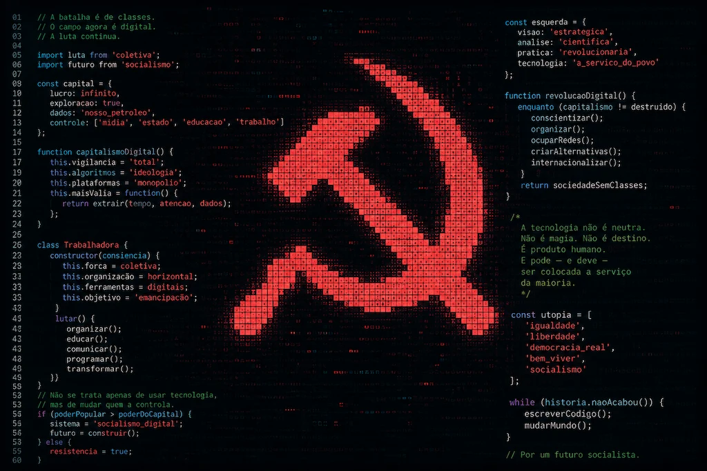 A verdadeira força da esquerda reside em sua capacidade de integrar a organização humana de base com o domínio do digital, de modo que o espaço digital se torne uma arena de apoio efetiva, não um substituto para a luta. (Imagem: Estúdio Gauche)