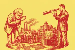 Marx abordou o capitalismo do ponto de vista do trabalho assalariado; Weber, do ponto de vista dos proprietários do capital. (Imagem: Estúdio Gauche)