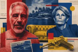 A transição para Jeffrey Epstein representa uma flagrante evolução da Madame Claude para uma era globalizada e privatizada. (Imagem: Estúdio Gauche)