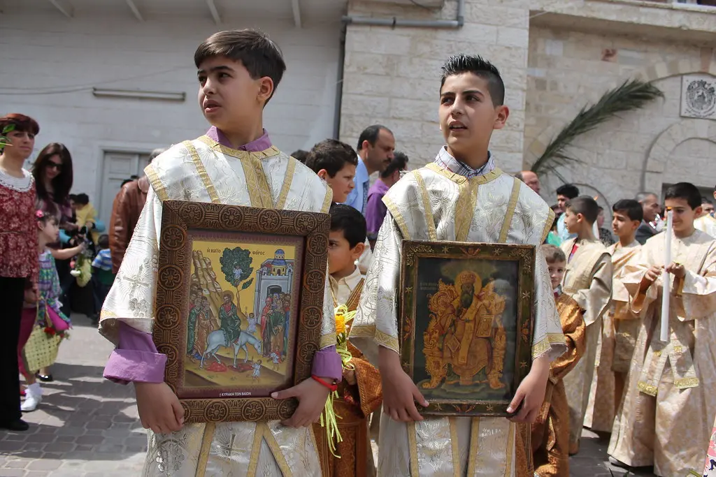 Cristãos ortodoxos durante procissão de Domingo de Ramos em Gaza. 13/04/2014. (Foto: Joe Catron / Flickr)