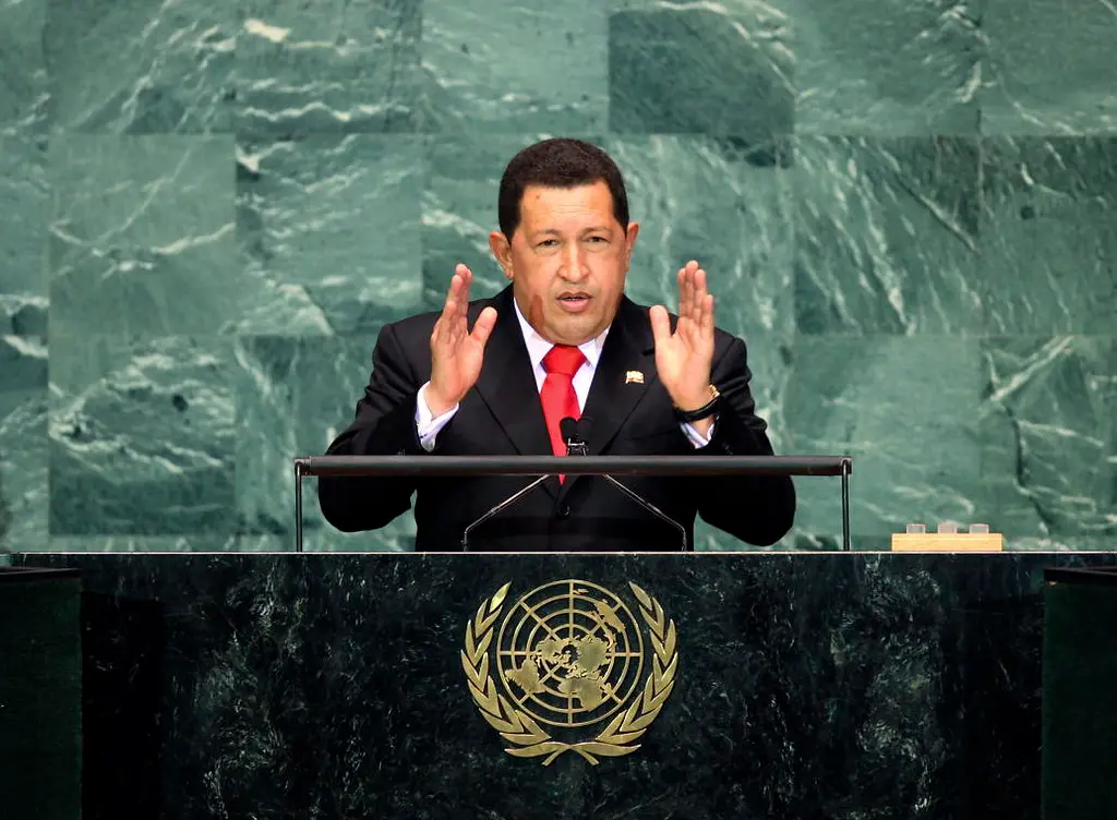Hugo Chávez durante discurso na Assembleia Geral das Nações Unidas, em setembro de 2009. (Foto: Erin Siegal / United Nations)